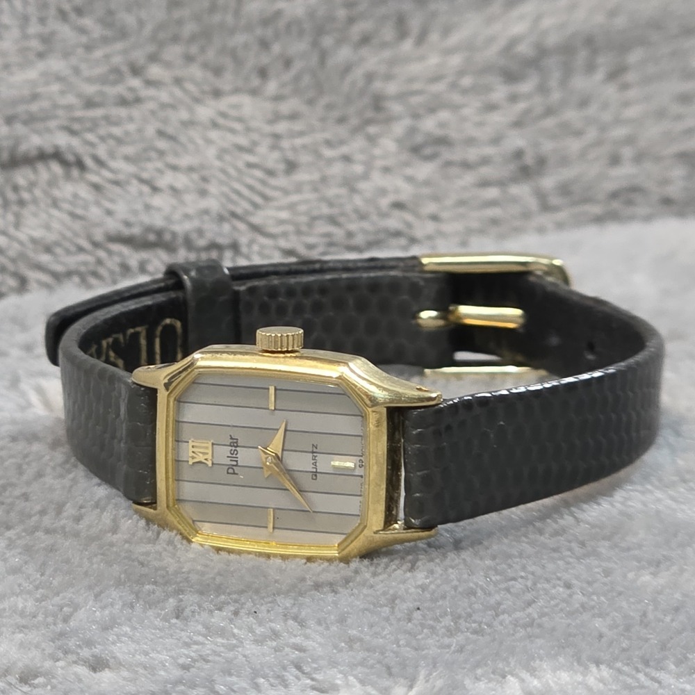 Vintage Pulsar Women's Gold Tone Dark Grey Band V232-5810 - Picture 5 of 5